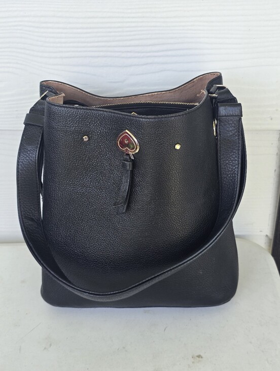 kate spade Handbags - Kate Spade New York Black Pebbled Leather Shoulder Hobo Bag Spade Hardware 10x10
